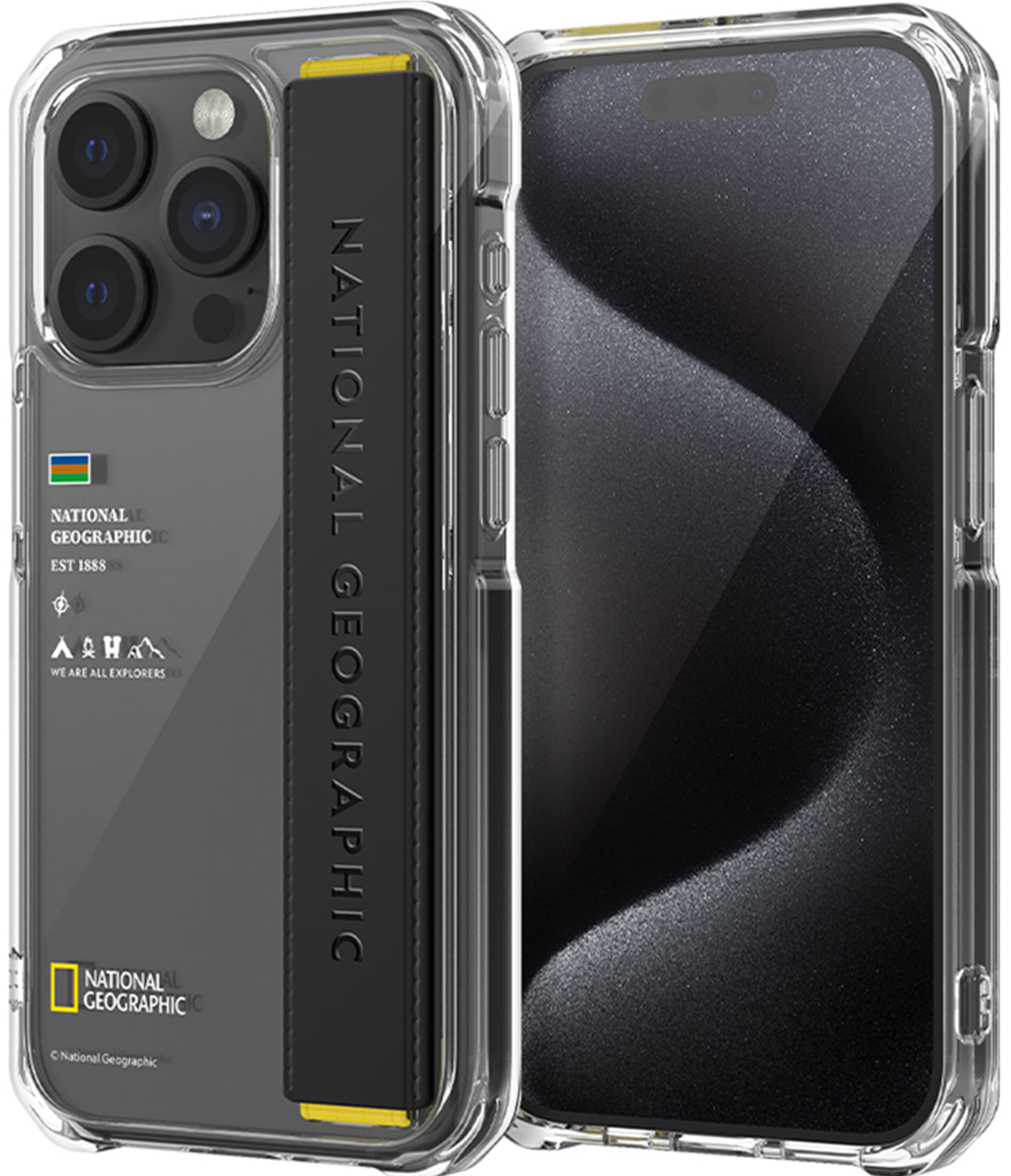 Nat Geo iPhone 15 Pro Max Back Cover Case Strap Clear Black