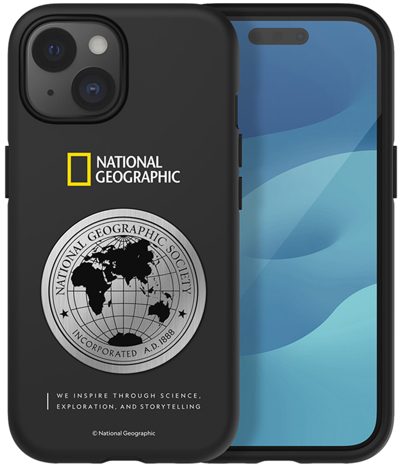 Nat Geo iPhone 15 Plus Back Cover Case Metal Deco Hard Shell Black