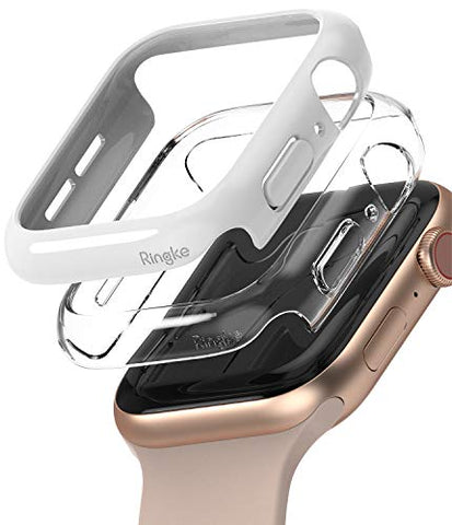 Slim Case Compatible with Apple Watch Series 6 / 5 / 4 / SE 44mm - Clear & White (2 Pack)