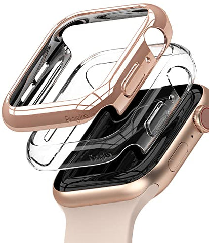Slim Case Compatible with Apple Watch Series 6 / 5 / 4 / SE 40mm - Clear & Chrome Rose Gold (2 Pack)