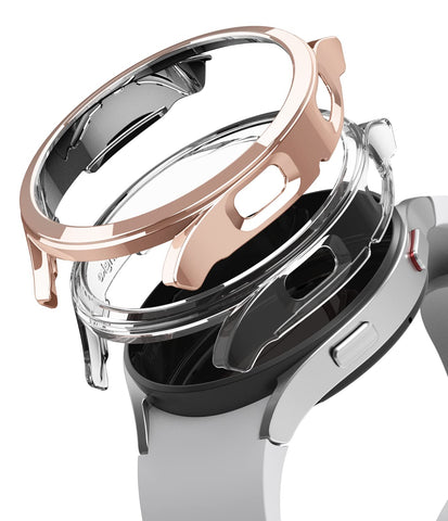 Slim Case Compatible with Galaxy Watch 4 44mm - Clear & Chrome Rose Gold (2pack)