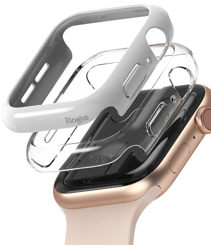 Slim Case Compatible with Apple Watch Series 6 / 5 / 4 / SE 44mm - Clear & Light Gray (2 Pack)