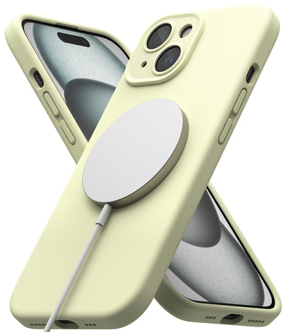 iPhone 15 Plus Back Cover case | Silicone Magnetic - Sunny Lime