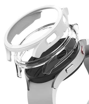 Slim Case Compatible with Galaxy Watch 4 44mm - Clear & White (2 Pack)