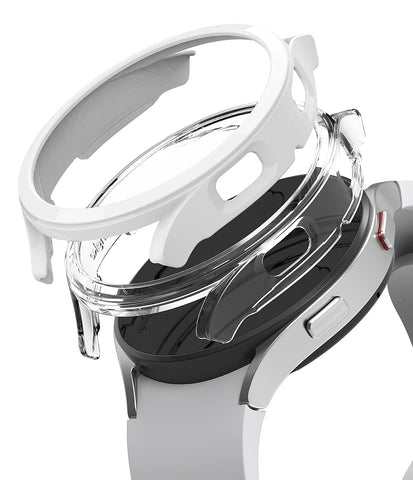 Slim Case Compatible with Galaxy Watch 4 44mm - Clear & White (2 Pack)