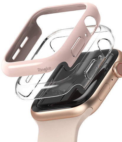 Slim Case Compatible with Apple Watch Series 6 / 5 / 4 / SE 44mm - Clear & Peach Pink (2 Pack)