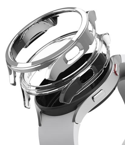 Slim Case Compatible with Galaxy Watch 4 44mm - Clear & Chrome (2 Pack)