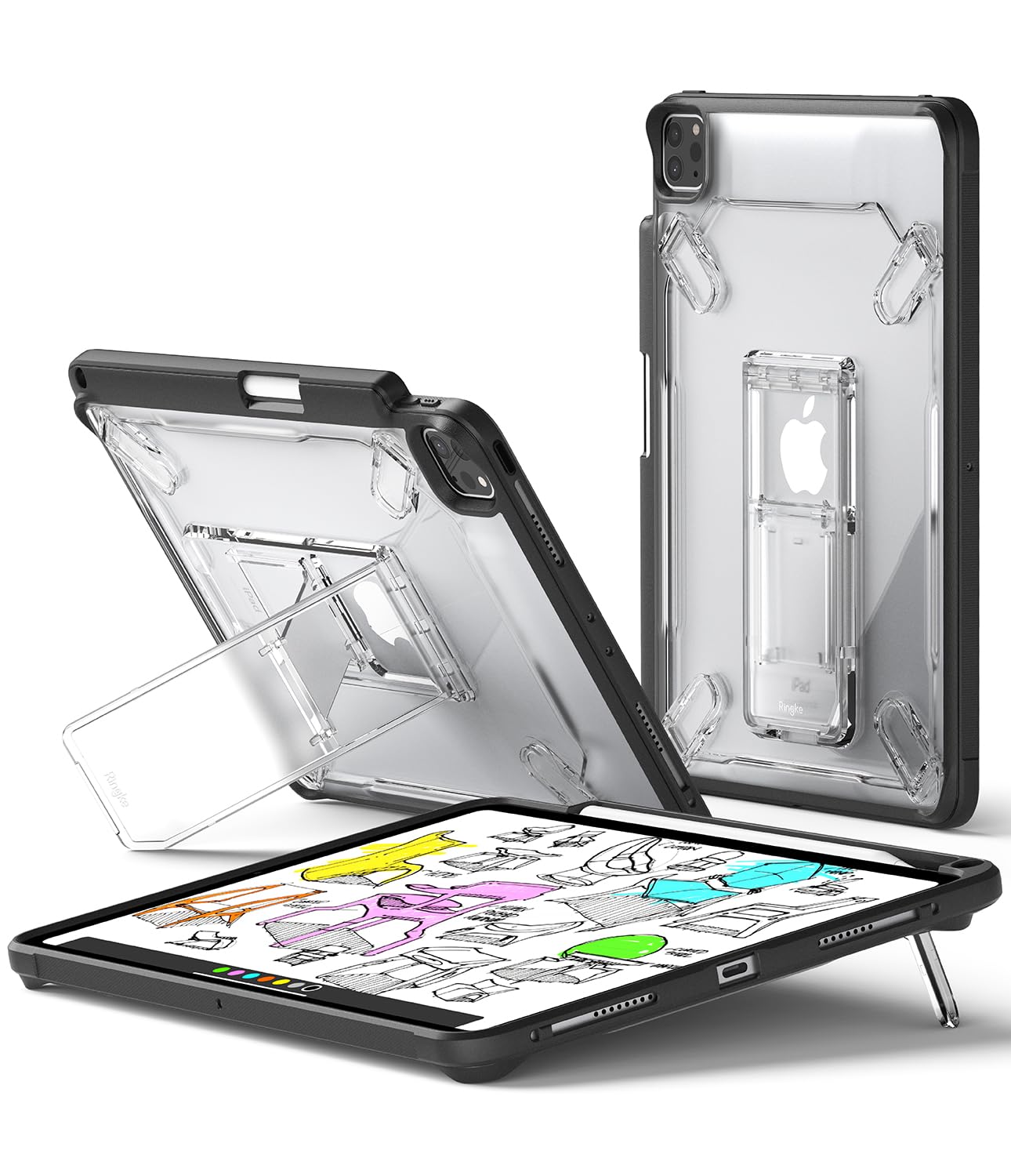 Apple iPad Pro 11 Inch Case (4th 2022/3rd 2021/2nd 2020/1st 2018) Slim Clear Bumper Cover for Writing and Drawing with Sketch Stand Black