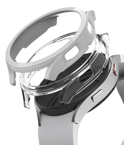 Slim Case Compatible with Galaxy Watch 4 44mm - Clear & Light Gray (2 Pack)