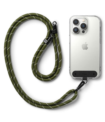 Adjustable Crossbody Polyester Rope Lanyard (Holder Link Strap) - Khaki & White