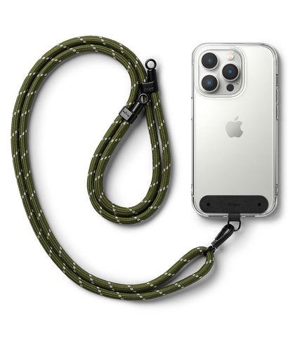 Adjustable Crossbody Polyester Rope Lanyard (Holder Link Strap) - Khaki & White