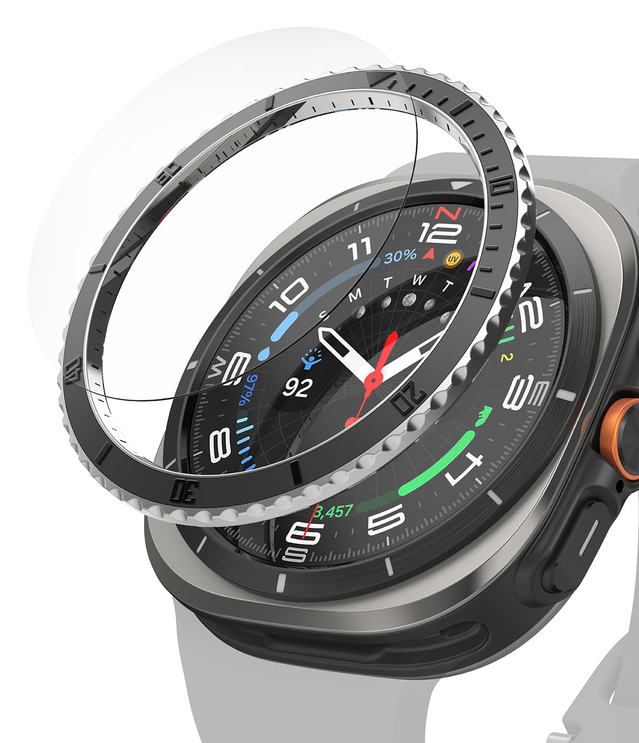 Samsung Galaxy Watch Ultra 47mm Bezel Styling With Screen Protector Tempered Glass Black (47-96)