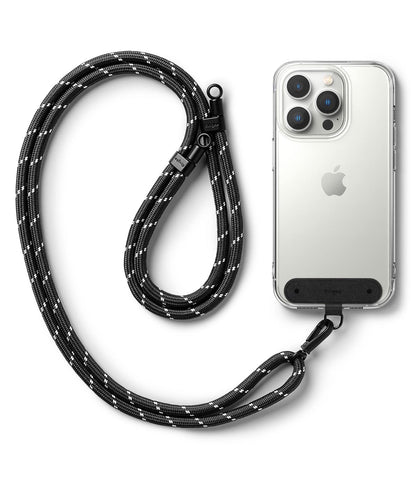 Adjustable Crossbody Polyester Rope Lanyard (Holder Link Strap) - Black & White