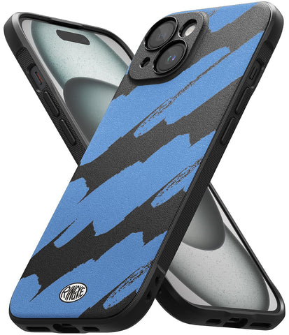 iPhone 15 Back Cover case Onyx Design - Blue Brush
