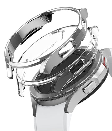 Slim Case Compatible with Galaxy Watch 4 Classic 42mm - Clear & Chrome (2 Pack)