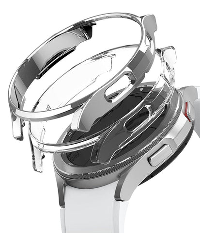 Slim Case Compatible with Galaxy Watch 4 Classic 42mm - Clear & Chrome (2 Pack)