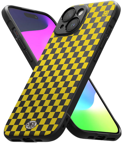 iPhone 15 Back Cover case | Onyx Design - Checkerboard Yellow