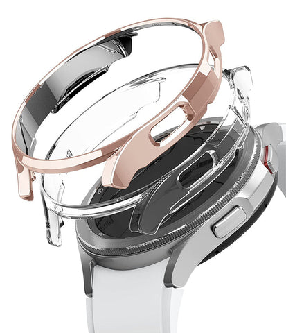 Slim Case Compatible with Galaxy Watch 4 Classic 42mm - Clear & Chrome Rose Gold (2 Pack)
