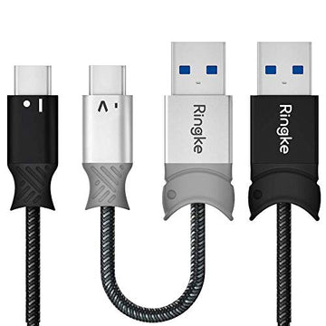 USB Type C Braided Nylon Smart Fish Data Charging Cable 1.2M + 20CM C type (2-Pack)
