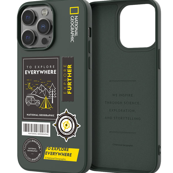 Nat Geo iPhone 14 Pro Back Cover Case |Palette Color Wappen Case-Camping Forest Green