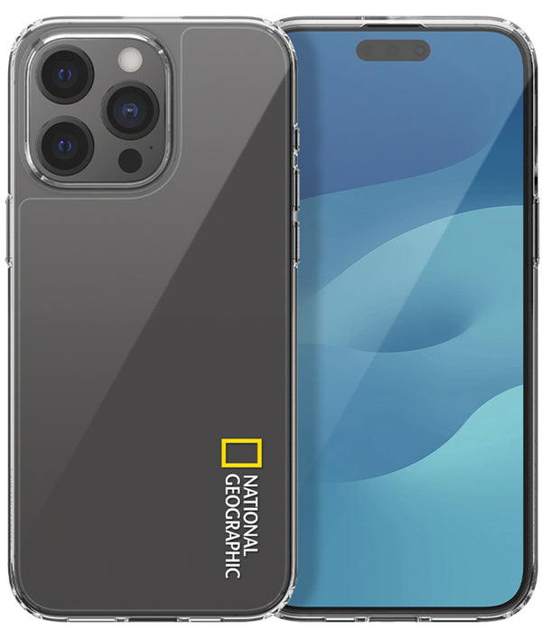 Nat Geo iPhone 15 Pro Max Back Cover Case | Crystal Clear - White Logo