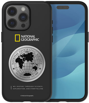 Nat Geo iPhone 15 Pro Back Cover Case | Metal Deco Hard Shell - Black