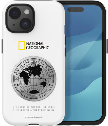 Nat Geo iPhone 15 Back Cover Case | Metal Deco Hard Shell - White