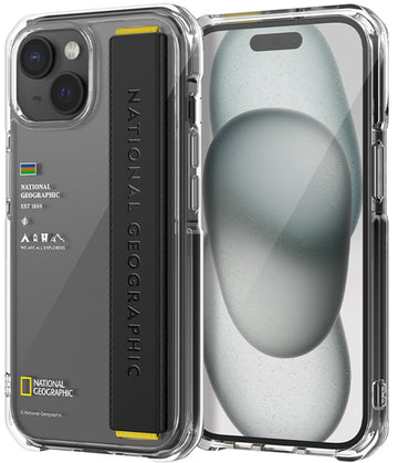 Nat Geo iPhone 15 Back Cover Case | Strap - Clear Black