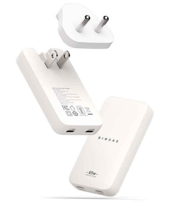 Ringke 65W Ultra Slim GaN 2-Port Fast Charger (Type C + Type C) - White