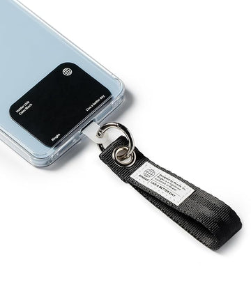 Ringke Holder Link Eyelet Keyring Finger Strap with Patch and Carabiner - Black