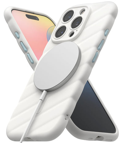 (Refurbished) iPhone 16 Pro Back Cover Case | Macaron Silicone Magnetic - White