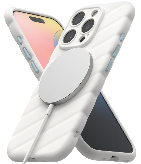 (Refurbished) iPhone 16 Pro Back Cover Case | Macaron Silicone Magnetic - White