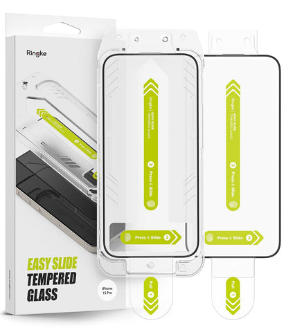 iPhone 15 Pro Screen Protector Guard with Easy Installation Tool, Easy Slide Glass | Tempered Glass Film (2 Pack)