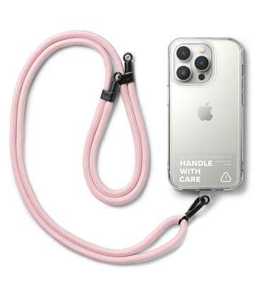 Adjustable Crossbody Polyester Rope Lanyard (Holder Link Strap with Clear TPU Tag) - Pink