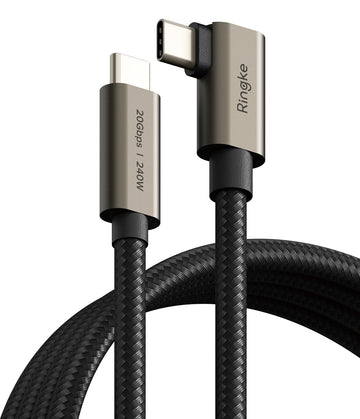 Ringke 90 Degree USB 3.2 Gen 2x2 USB-C Cable [2M / 240W] for iPhone 16 15 Series, Samsung Galaxy Series etc. - Black