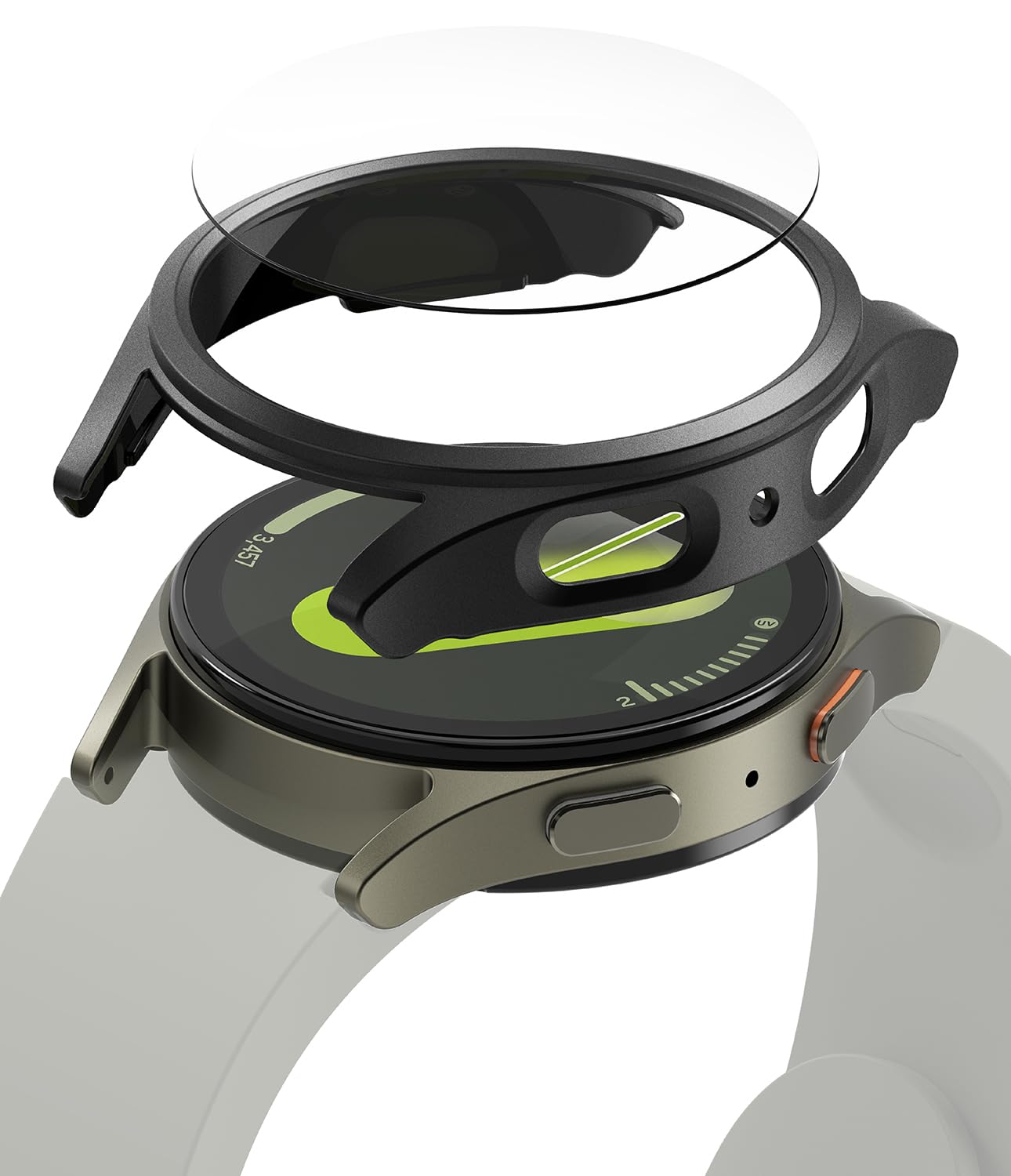 Samsung Galaxy Watch 7 44mm Slim Case with Screen Protector Tempered Glass  - Titanium Black