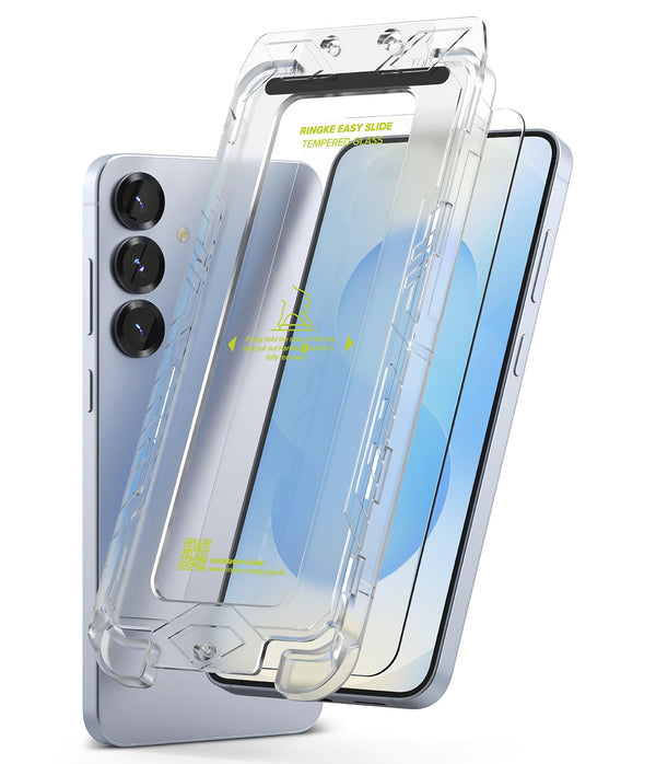 Galaxy S25 / Galaxy S24 Tempered Glass Screen Protector Guard | Easy Slide Transparent - 2 Pack (with Installation Tool)