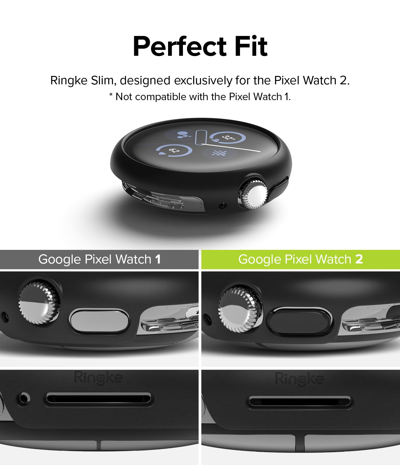 Slim Case [2 Pack] Google Pixel Watch 2 41mm (2023), Bezel [Frame Only] -  Clear & Black