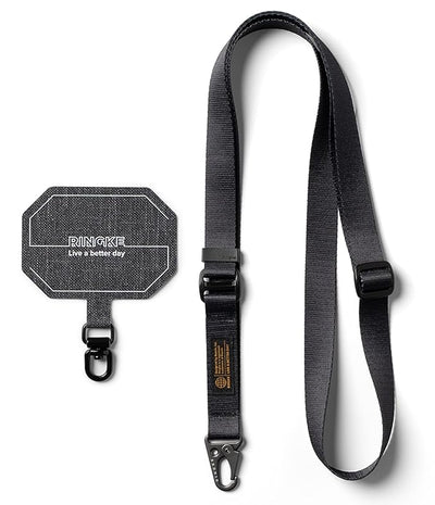 Ringke Tactical Webbing Lanyard Strap with Patch [Heavy Duty Tactical Carabiner]  - Black