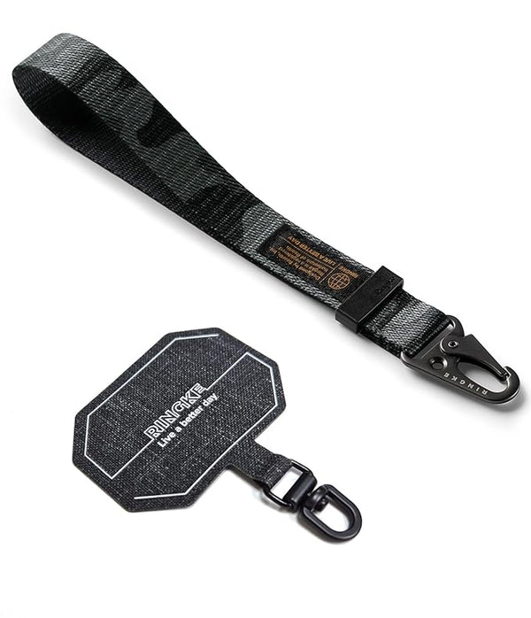 Tactical Webbing Hand Strap with Patch [Heavy Duty Tactical Carabiner] - Camo Black