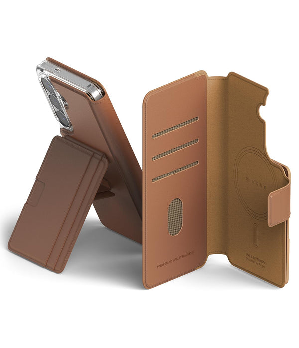 Samsung Galaxy S26 Folio Stand Wallet Magnetic Case (5-Card Holder) - Brown