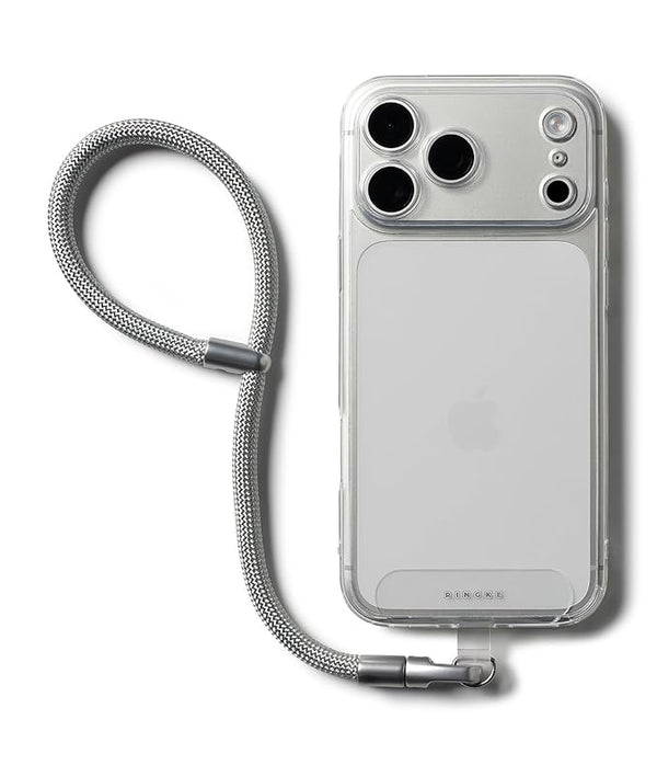 Ringke Holder Link Flow Hand Strap P-Type – Adjustable Tangle-Free Rope Wrist Loop with TPU Tether Tab – Silky Silver