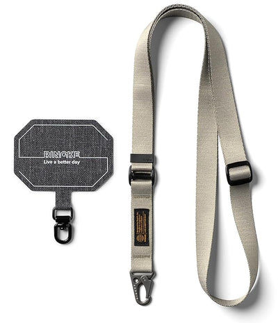 Ringke Tactical Webbing Lanyard Strap with Patch [Heavy Duty Tactical Carabiner]  - Warm Gray
