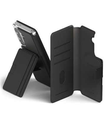 Samsung Galaxy S26 Folio Stand Wallet Magnetic Case (5-Card Holder) - Black