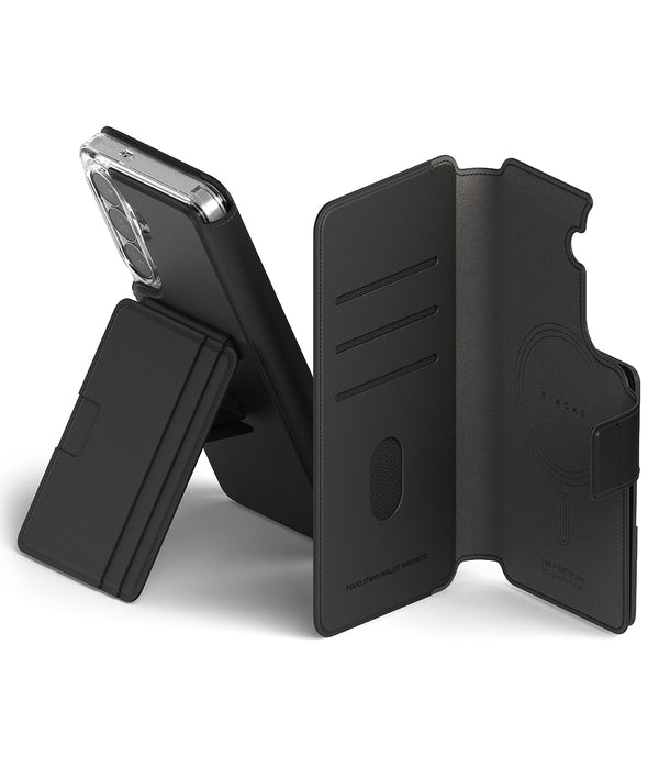 Samsung Galaxy S26 Folio Stand Wallet Magnetic Case (5-Card Holder) - Black