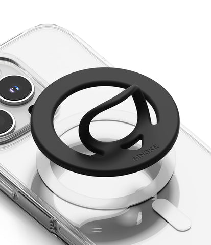 Dual Magnetic Silicone Ring [Compatible with MagSafe Cases]  Finger Ring Grip Holder - Black