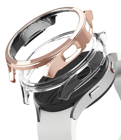 Slim Case Compatible with Galaxy Watch 4 40mm (2 Pack) - Clear & Chrome Rose Gold