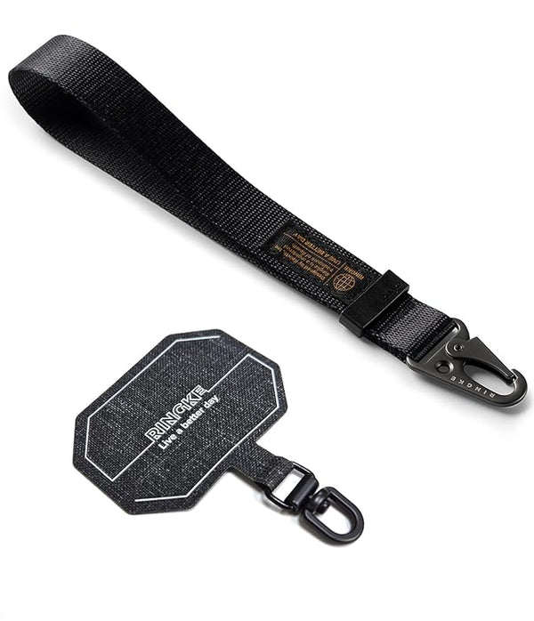 Tactical Webbing Hand Strap with Patch [Heavy Duty Tactical Carabiner]  - Black