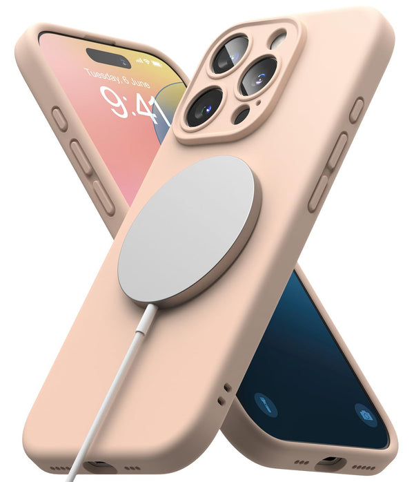iPhone 16 Pro Max Back Cover case | Silicone Magnetic - Pink Sand
