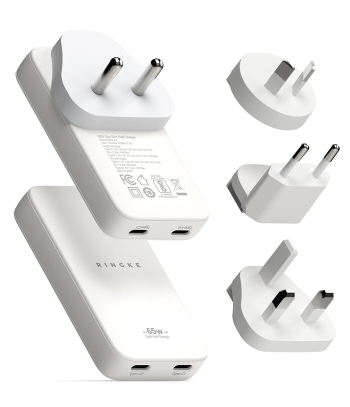 Ringke 65W Ultra Slim GaN 2-Port Fast Charger (Type C + Type C) - White (2 Years Warranty*)